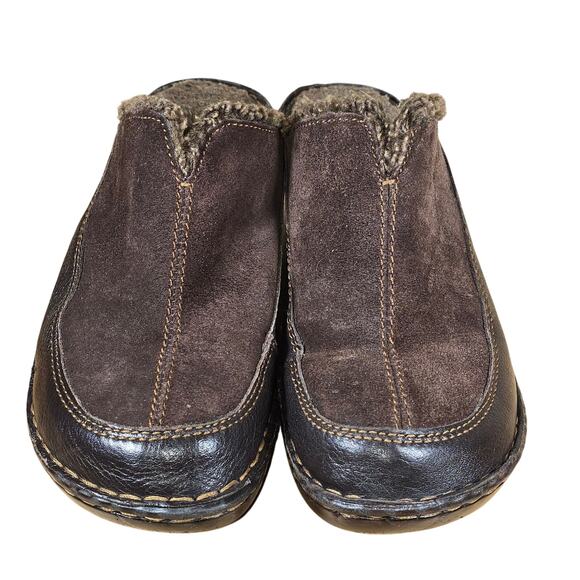 Born BOC Sz 7 Brown Suede  and Leather Faux Fur Slip on Clog Comfort Mule - Picture 5 of 7